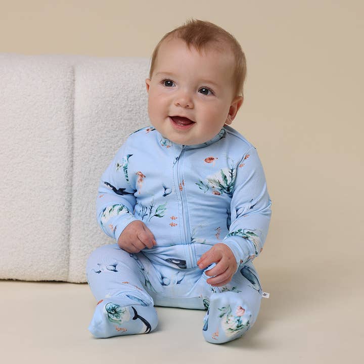 Snuggle Hunny - Wholesale Sleepsuit - Baby - Blue Ocean Organic Snugglesuit Convertible Romper