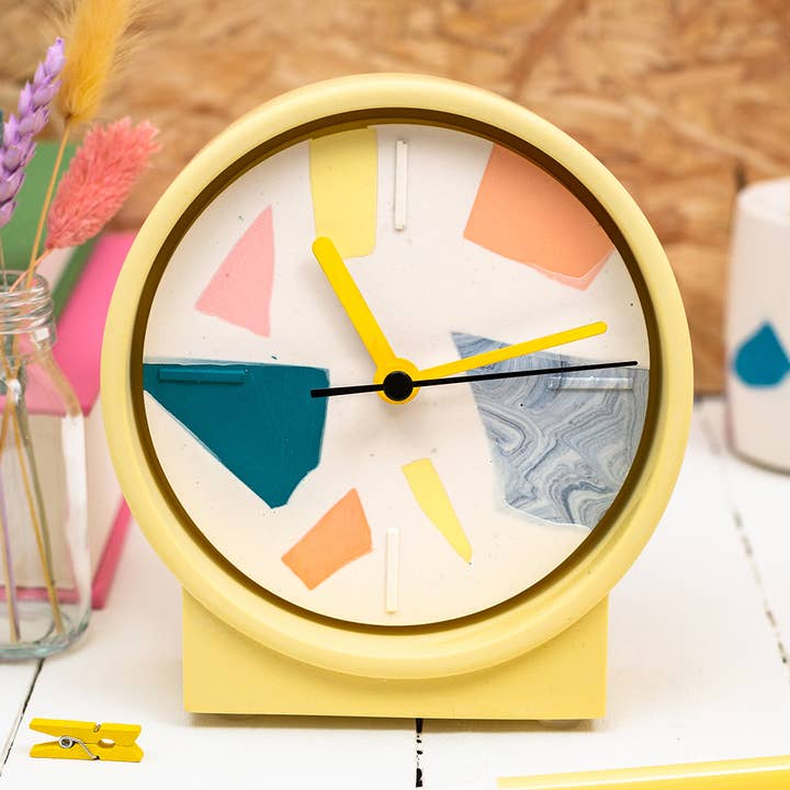 Broken Pieces Clock - yellow stand for wholesale by Nine Angels