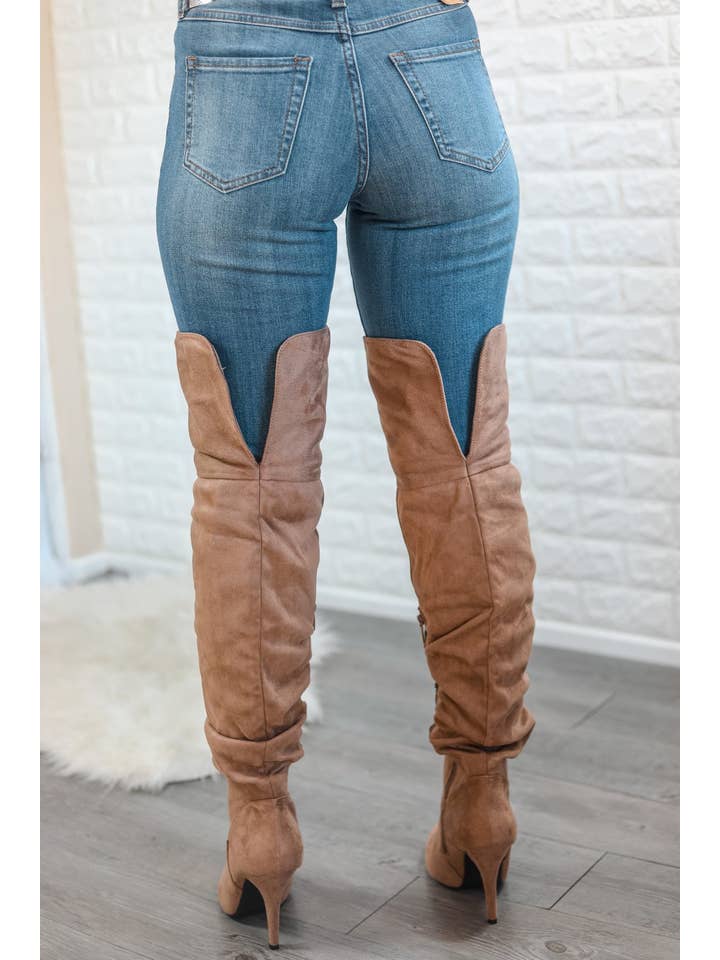 SurelyMine – wholesale Boots – Women’s – Unmatchable Pointy Slouchy Knee and Thigh High Boots Taupe4