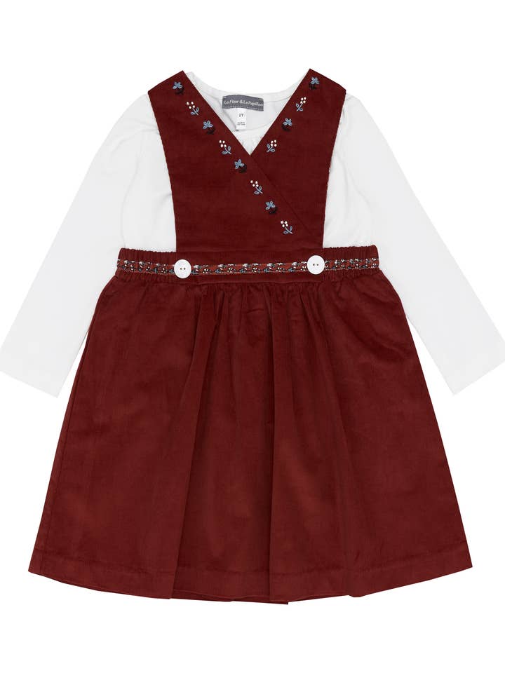 Smocked Bebe - Wholesale Dress - Kids - Brown Embroidered Corduroy Dress + Knit Top0