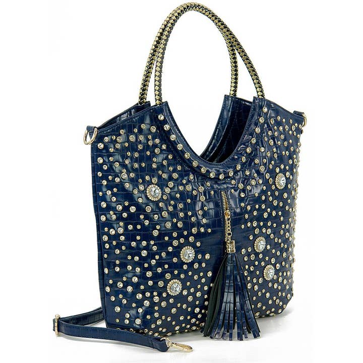 Handbag Express - Wholesale Tote Bag - Women's - Tall Embossed Tasseled Bling Tote