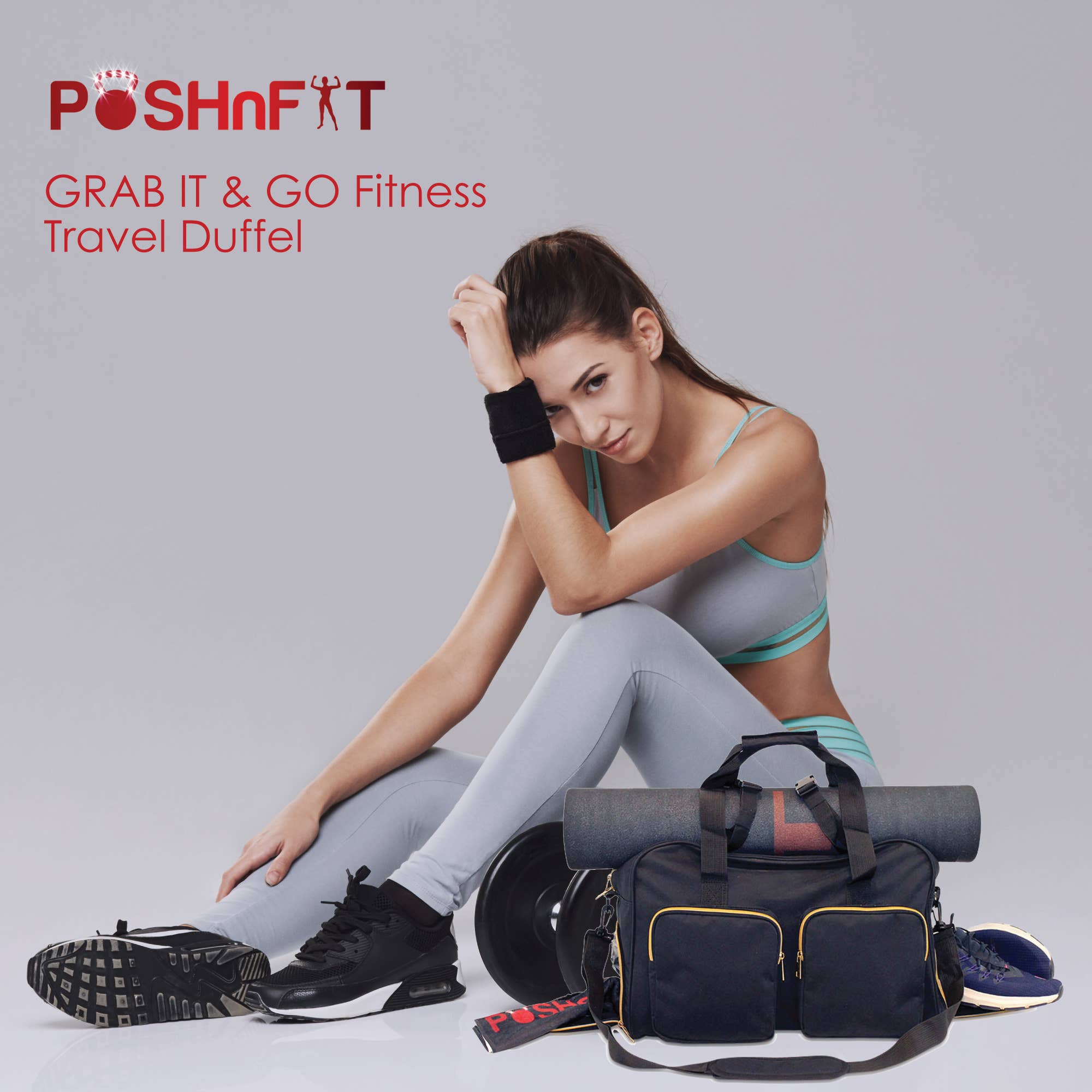 POSHnFIT - Wholesale Weekender Bag - Women's - "GRAB IT & GO" Fitness Travel Duffel-Non-Quilted Outer7