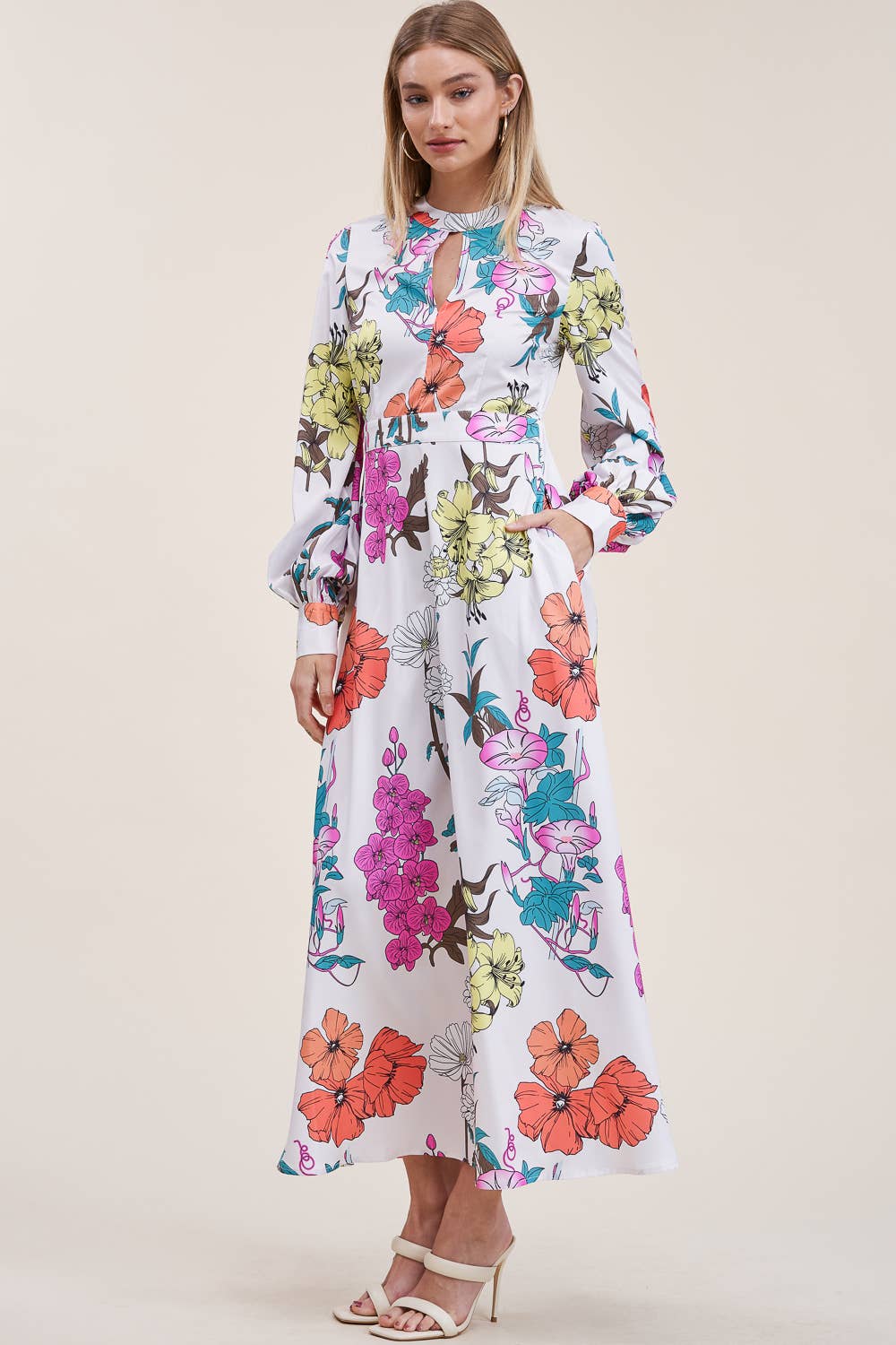 QMP Moda - Wholesale Dress - Women's - FLORAL PRINTED DRESS WITH ELASTIC WAIST AND POCKETS6