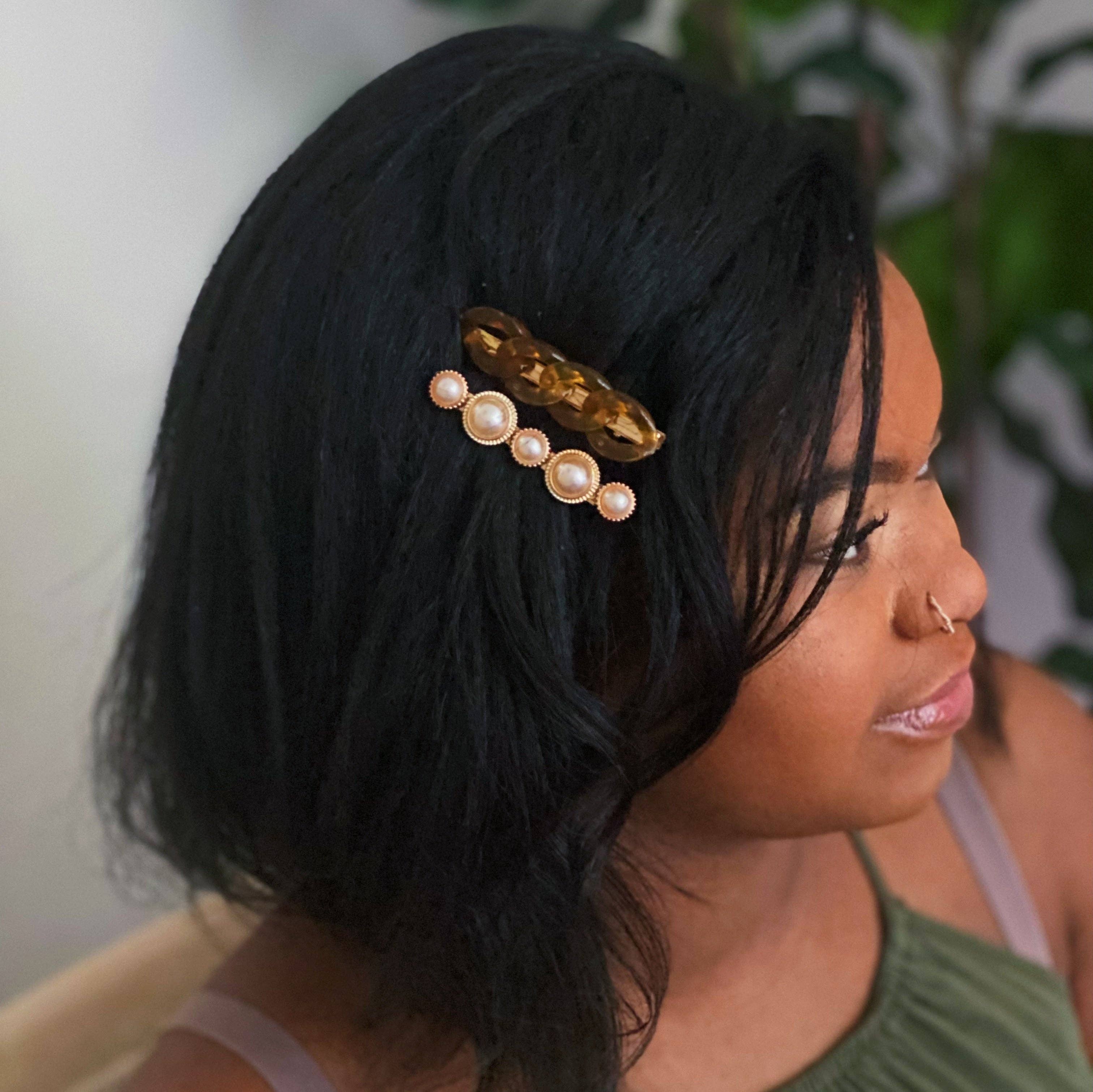 Ellison+Young - Wholesale Hair Accessories Set - Women's - Marble Chain And Pearl Hair Clip Set8