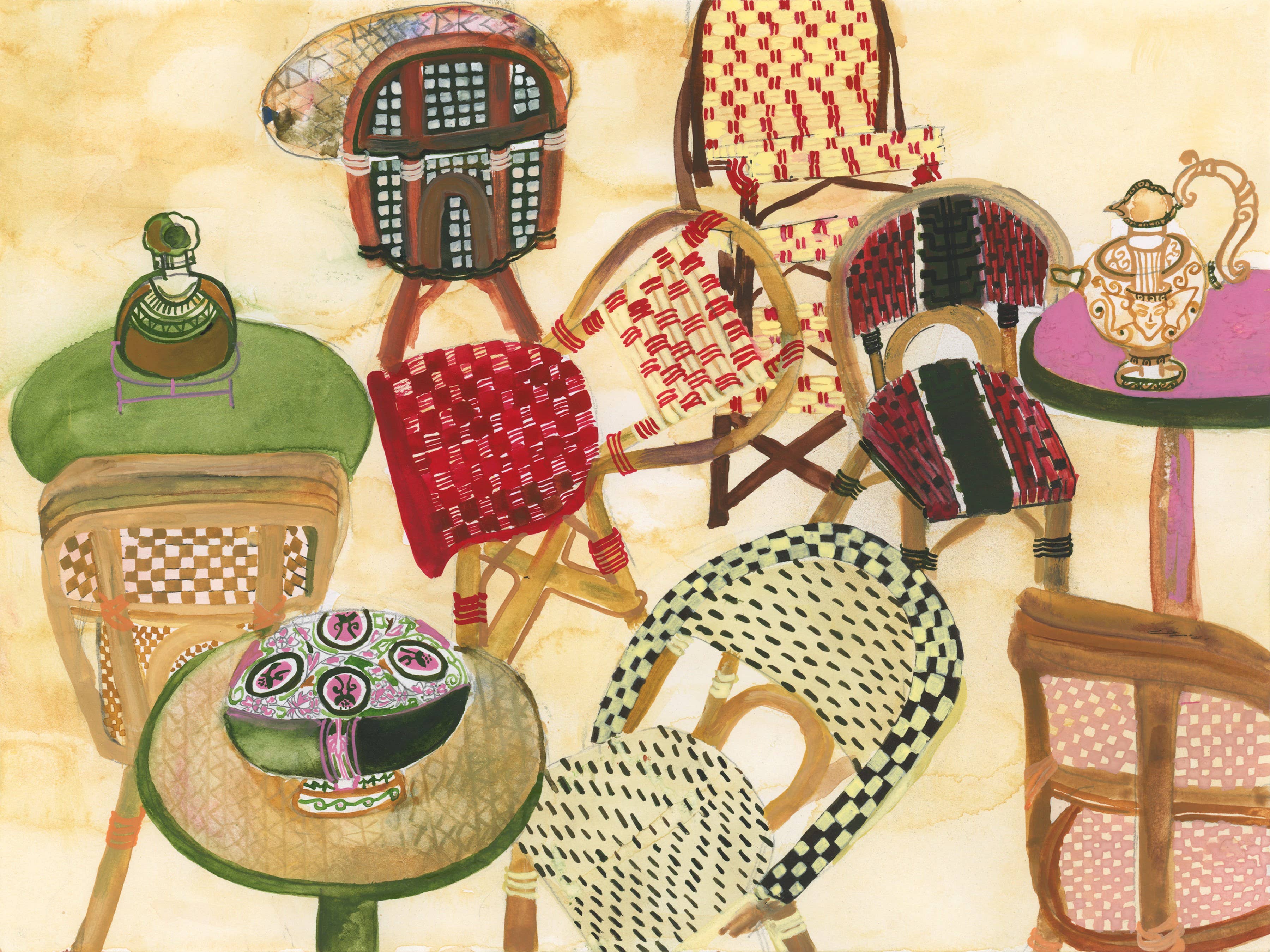 ApoorvaMittalDraws - Wholesale Art Print - Paris Art Print - Vibrant Bistro Chairs1