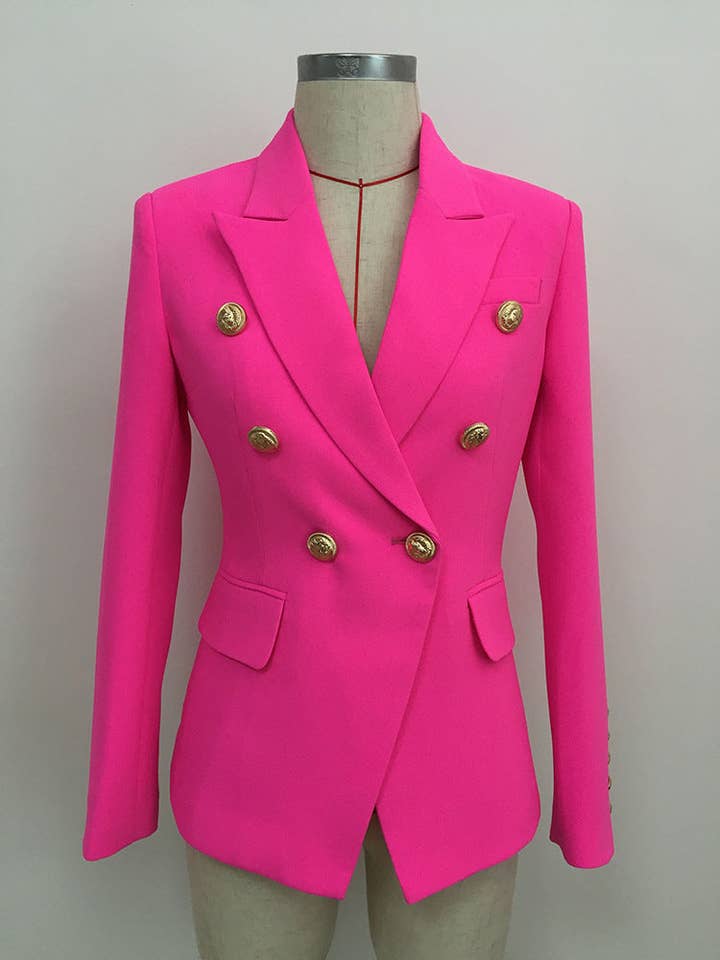 ALLARA - Wholesale Blazer - Women's - Krystal Neon Pink Luxury Fitted Double Breasted Blazer3
