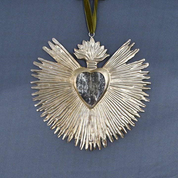 Ex voto Heart Silver with mirror for wholesale by Lila Rasa