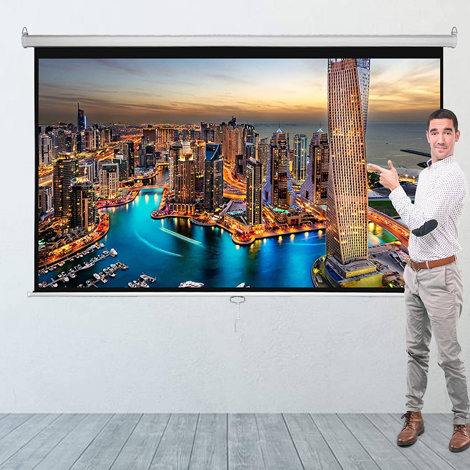 KHOMO GEAR - Wholesale Small/Handheld Appliance - 100 Inch Pull Down Projector Screen - White6