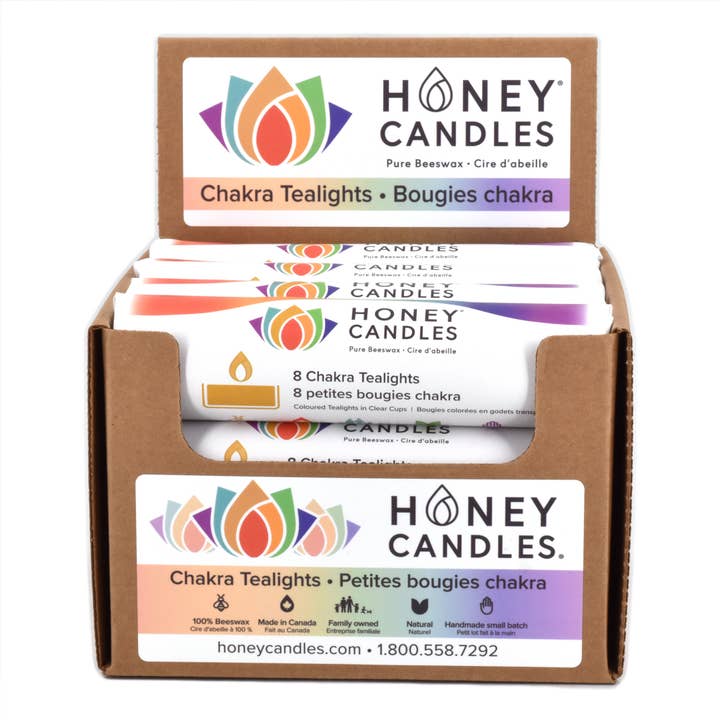 Roll of 8 Beeswax Chakra Tealight Candles for wholesale by Honey Candles