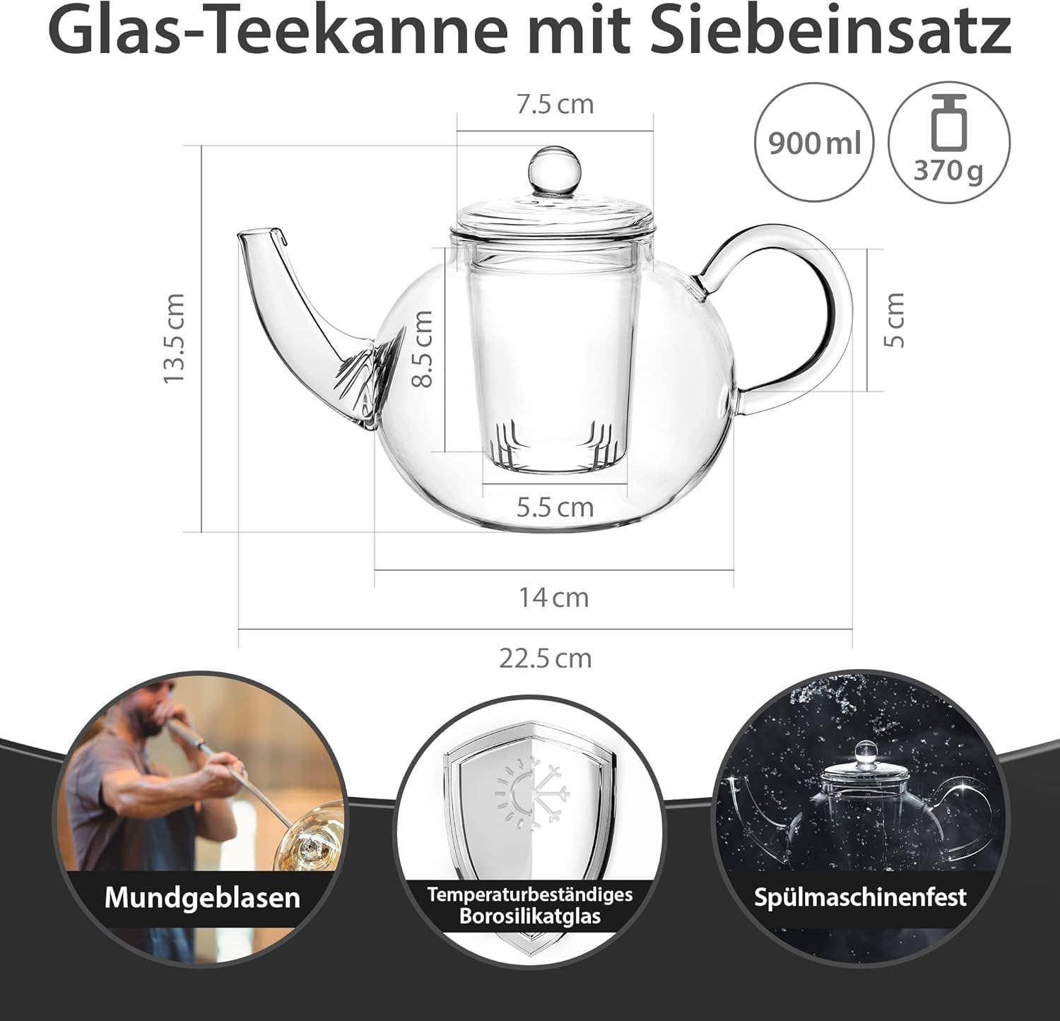 Biomatea - Vendita all'ingrosso Teiere - Teiera in vetro con filtro per tè & filtro in vetro 900ml3