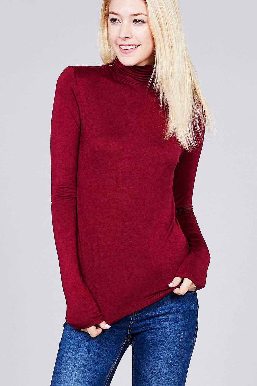 42POPS - Wholesale Knit Top - Women's - ._ SI-11161 LONG SLEEVE TURTLE NECK FITTED RAYON JERSEY TOP3