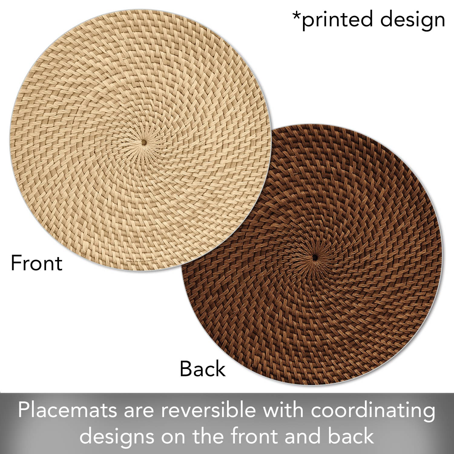 Conimar Promotions - Wholesale Placemat - "Natural Basket Weave" Round Reversible Plastic Placemat 1