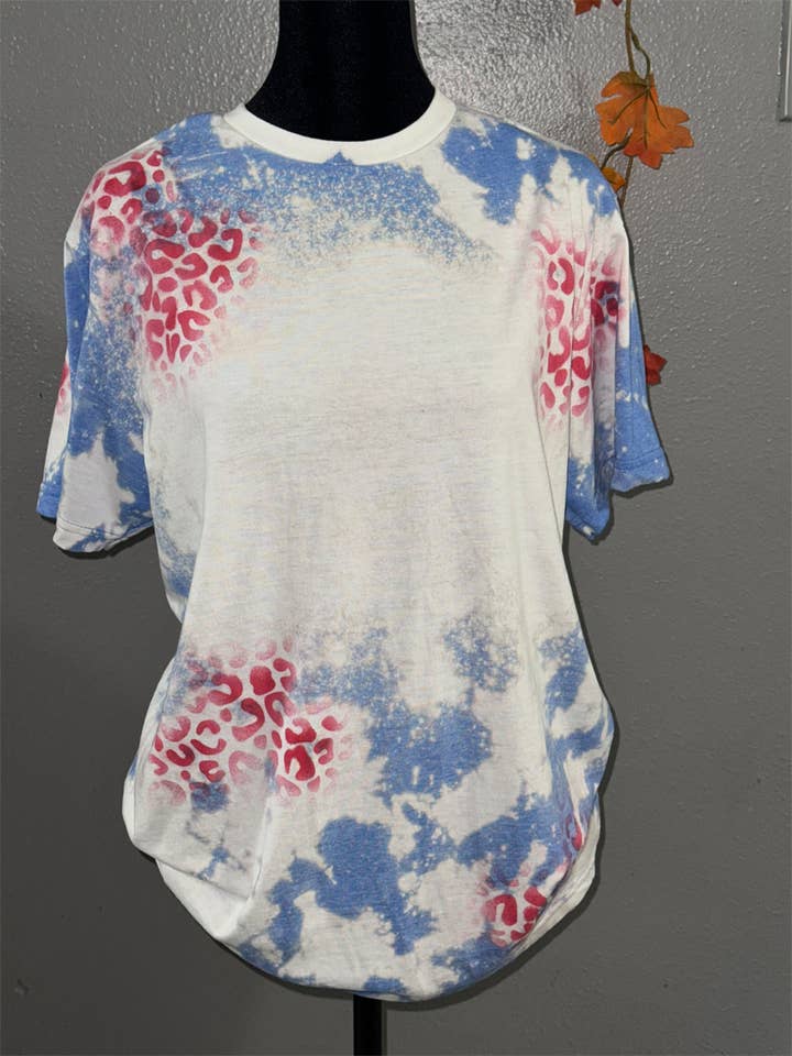 Heather Royal W/Red Leopard Blank Bleached (Adult Tees) for wholesale by Southern Charm Boutique