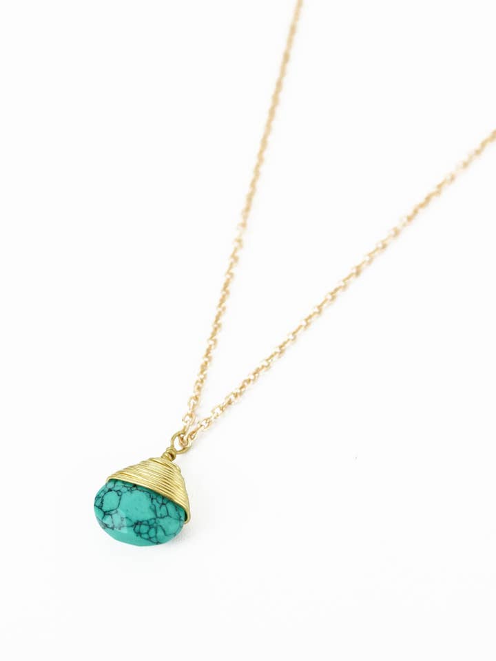 GOLD TURQUOISE WRAPPED PENDANT for wholesale by My Doris