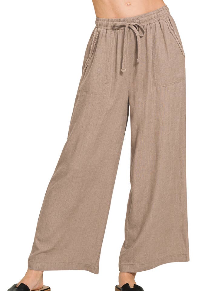 ",...._ WIDE-LEG LINEN BLEND PANTS WITH POCKETS for wholesale by 42POPS