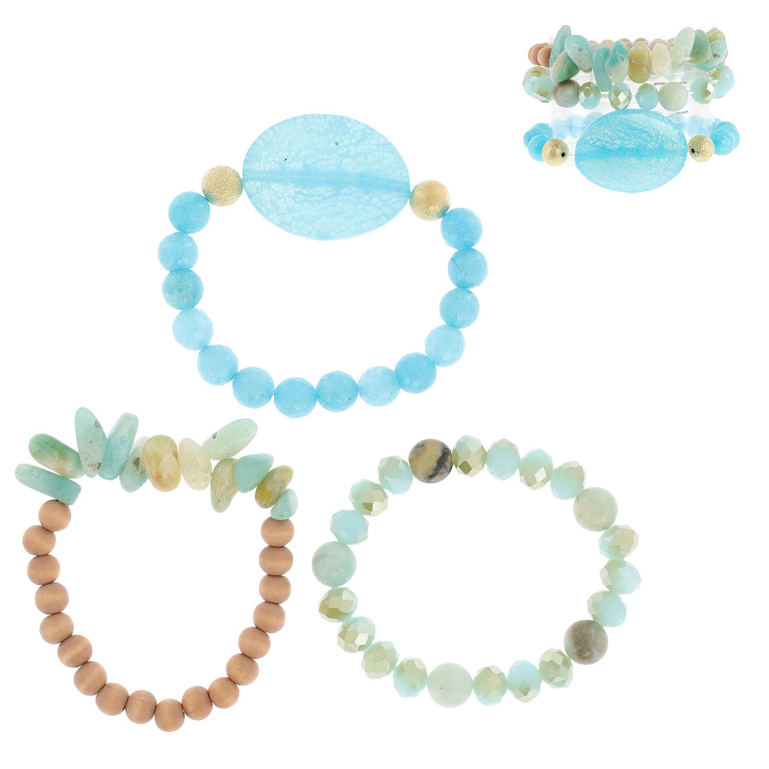 SP Sophia Collection - Wholesale Jewelry Set - Healing Chakra Layering Mix Beaded 3 Piece Bracelet Set