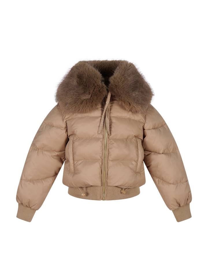 Doudoune matelassée en nylon avec col fausse fourrure amovible pour la vente par Gruppo Catapano