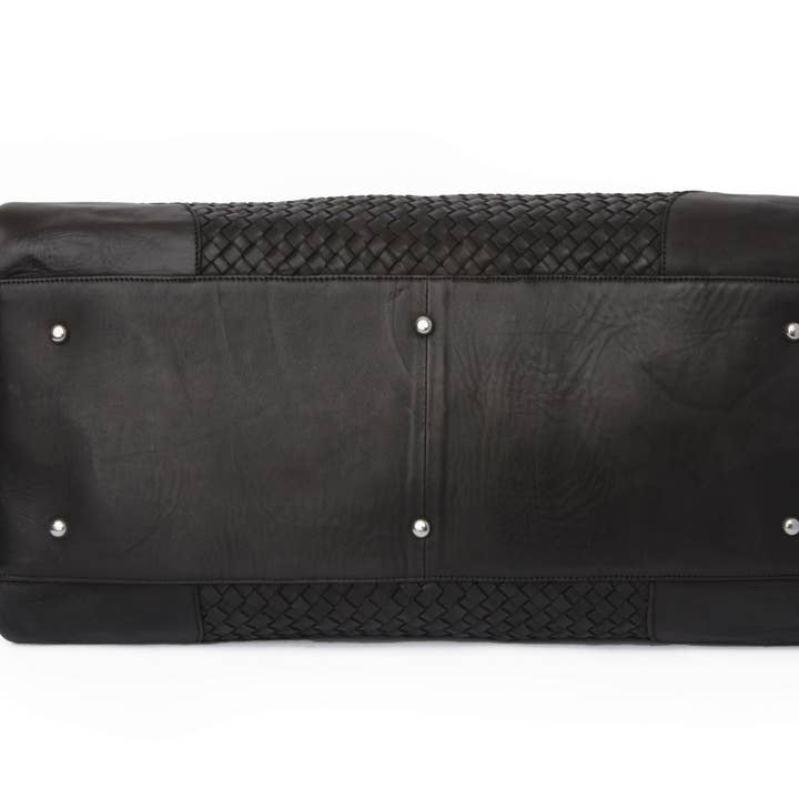 Hides - Wholesale Weekender Bag - Women's - Woven Leather Duffle - Black with Detachable Shoulder Strap11
