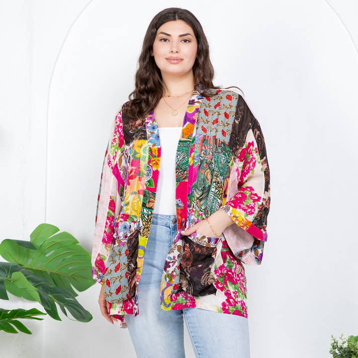 Young Threads - Wholesale Kimono - Women's - Kimono Top In Overdyed Mix N Match Patches - in 7 Color ways46