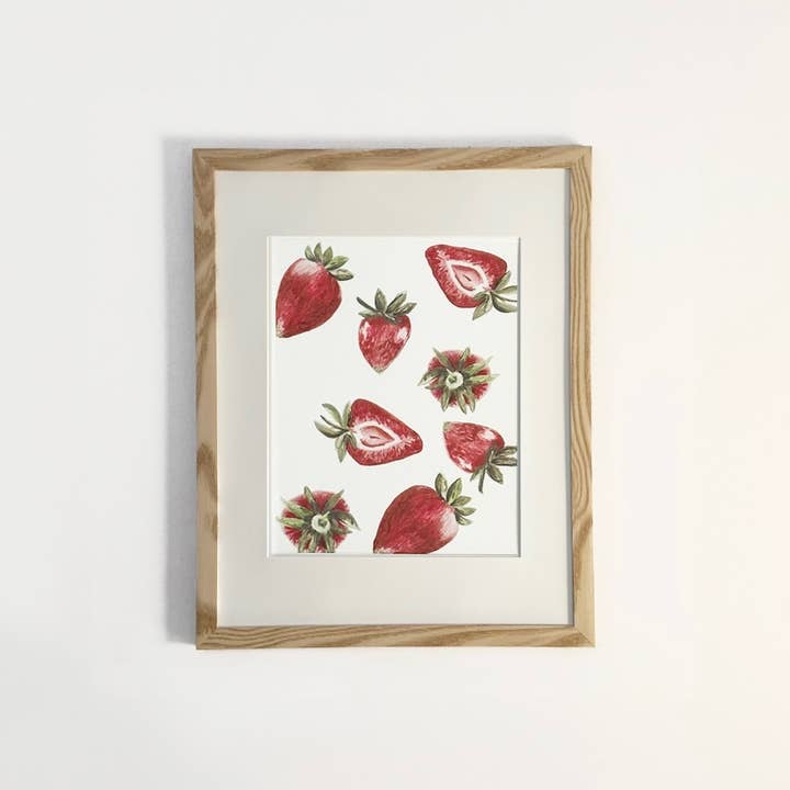 Strawberries, watercolor print for wholesale by Bluegrass Burlap Shop, LLC