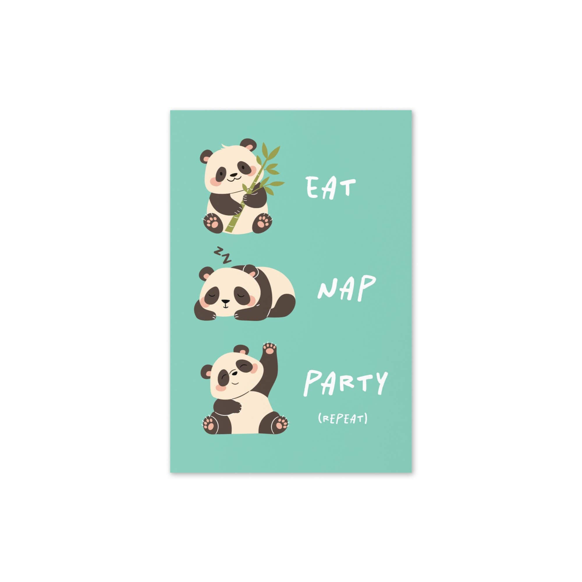 Cute Asian Cards – wholesale Födelsedagskort – Ät, vila, festa roligt födelsedagskort | Söta kinesiska panda asiatiska kort2