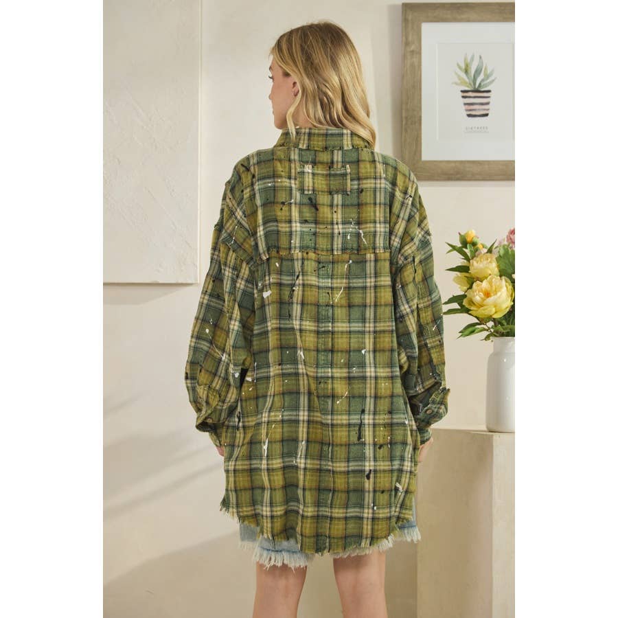 Oli&Hali – wholesale Shirt – Women’s – WASHED BUTTON DOWN LONG SLEEVE PLAID SHIRT6