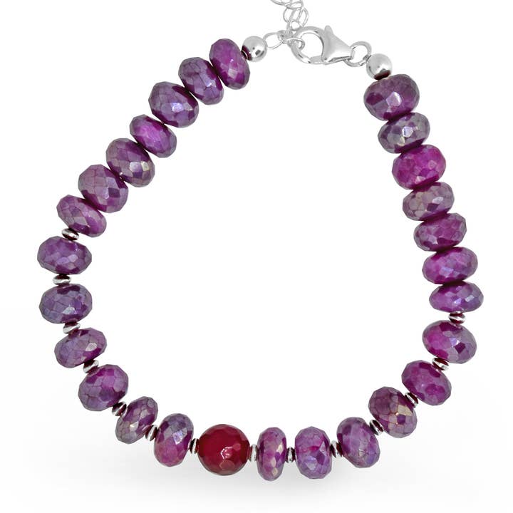 Bracelet de perles de pierre de lune enduite en argent sterling 925 pour la vente par Tiramisu