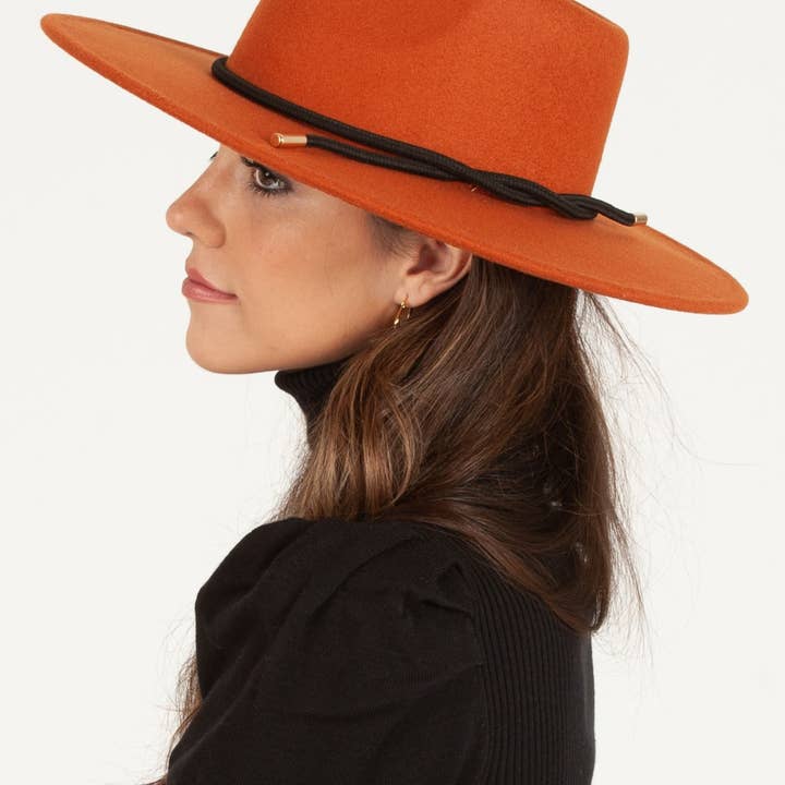 Lucca Couture - Wholesale Fedora - Women's - Women Vegan felt rancher hat with gold tip black rope trim 2
