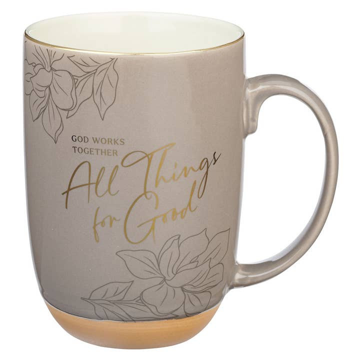 Christian Art Gifts - Wholesale Coffee Mug - Mug Taupe God Works For Good Romans 8:28