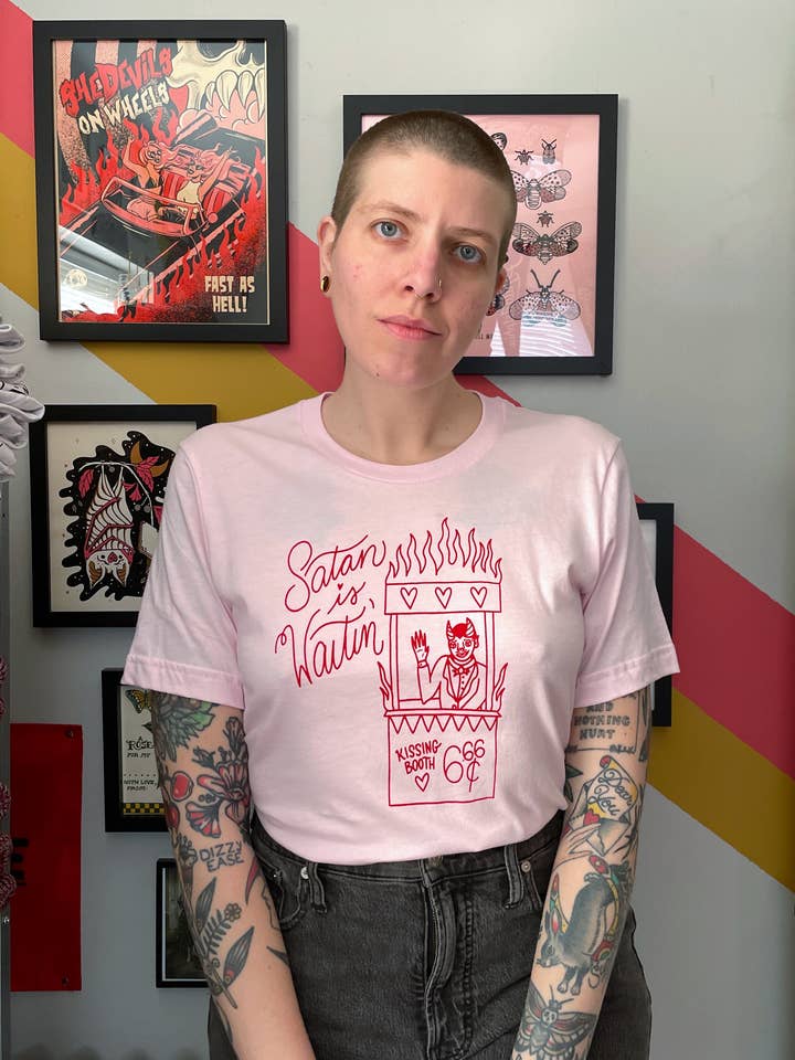 Satan is Waitin' Tee Shirt for wholesale by KWT Designs