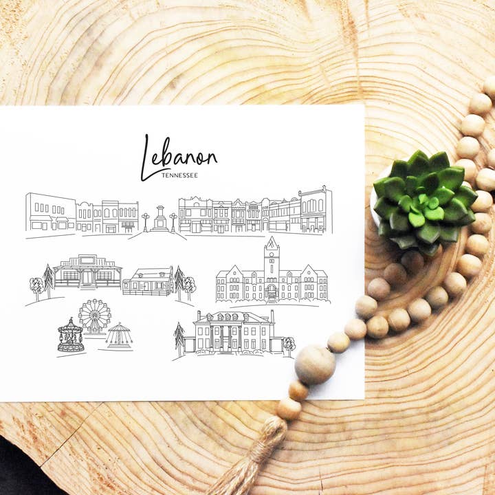 Skisstryck av Libanon, TN intressanta platser för wholesale av Simply Sketch Studio