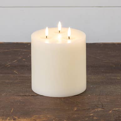 7" CREAM 3 WICK 3D FLAME CANDLE for wholesale by Ragon House