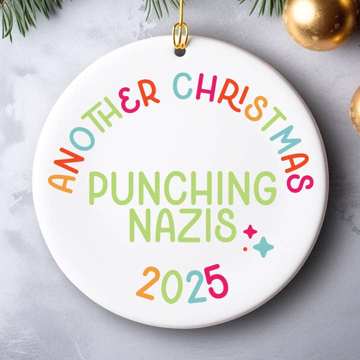 another christmas punching nazis ornament for wholesale by Square Peggy