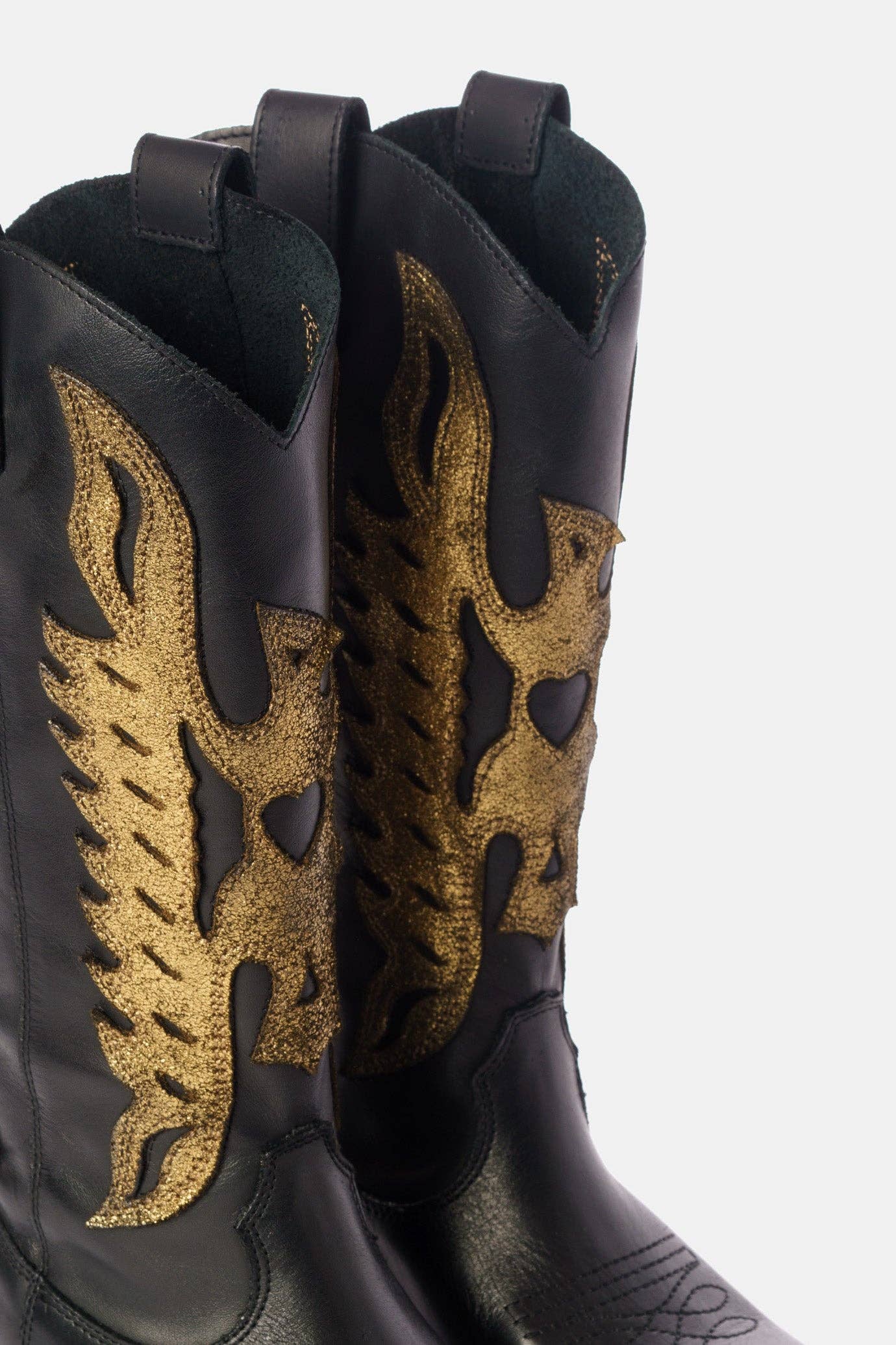 METISSE - Wholesale Boots - Women's - Black and gold calfskin Texan boots DX8224