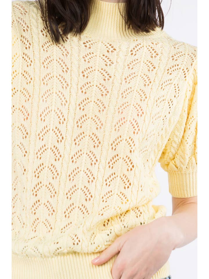 Whiteroom+Cactus – Großhandel Strickpullover – Damen – Spring Strukturierter Pullover mit Puffärmeln - Baby Gelb