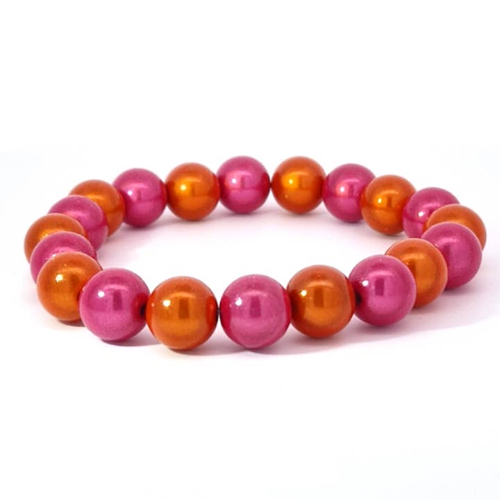 Wonder-armband med orange och fuchsia pärlor, 10 mm för wholesale av Impala