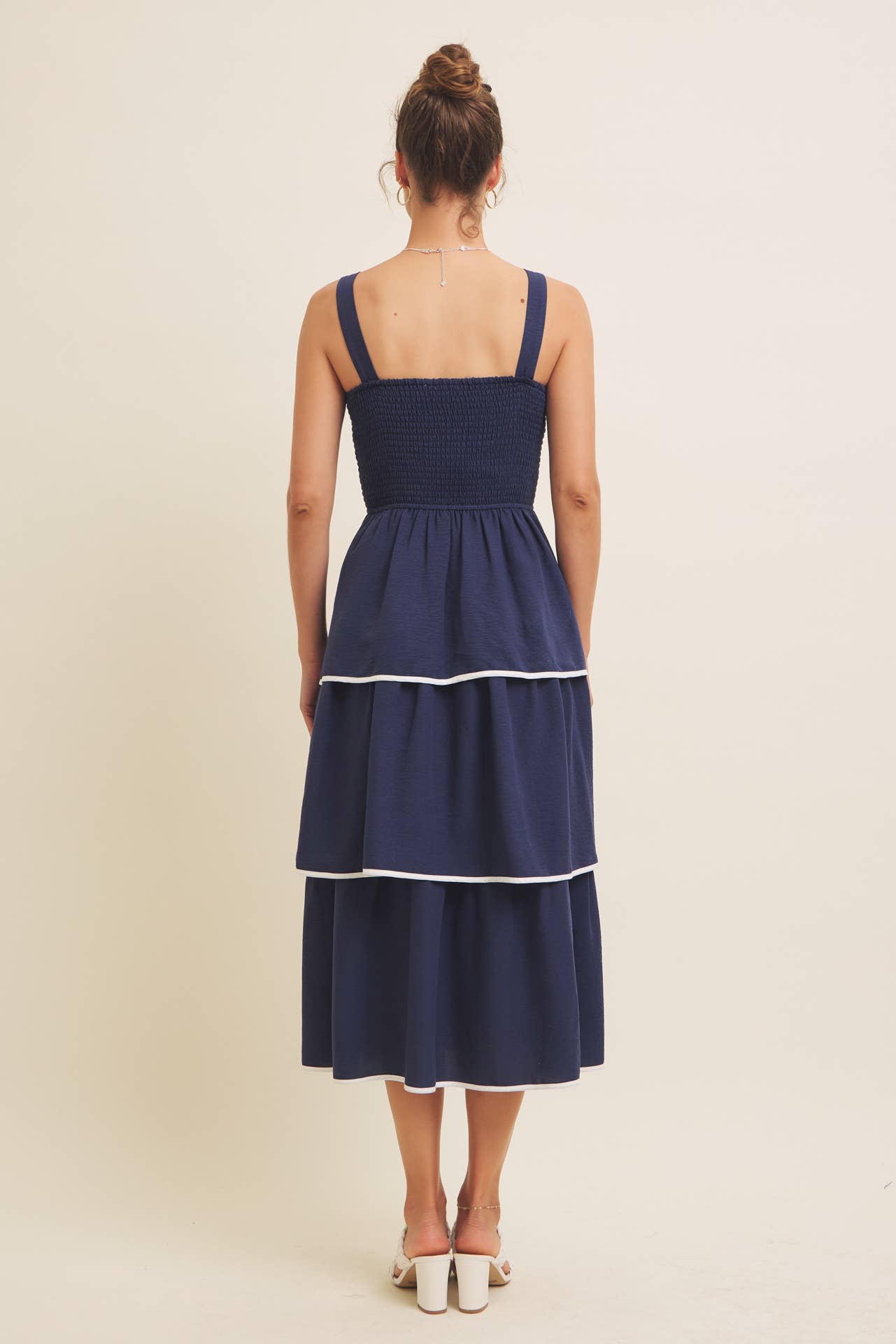 in february - Wholesale Dress - Women's - CONTRAST BINDING WITH BOW MIDI DRESS IN TIERED RUFFLES 18