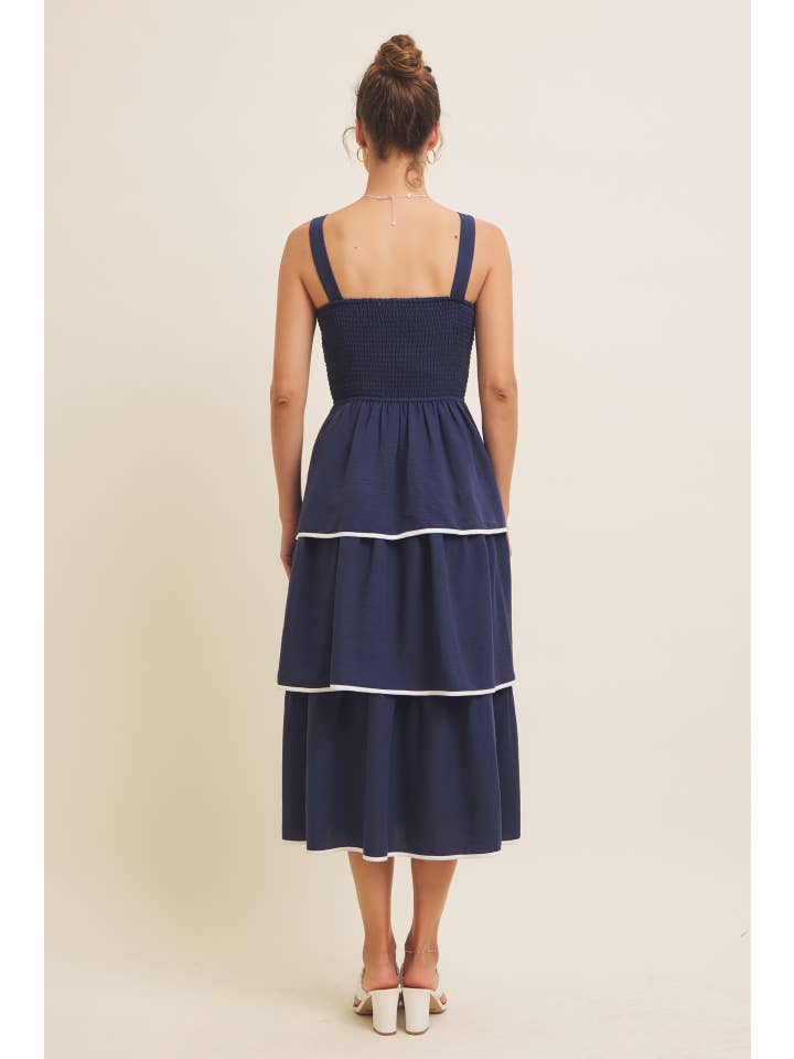 in february - Wholesale Dress - Women's - CONTRAST BINDING WITH BOW MIDI DRESS IN TIERED RUFFLES 18