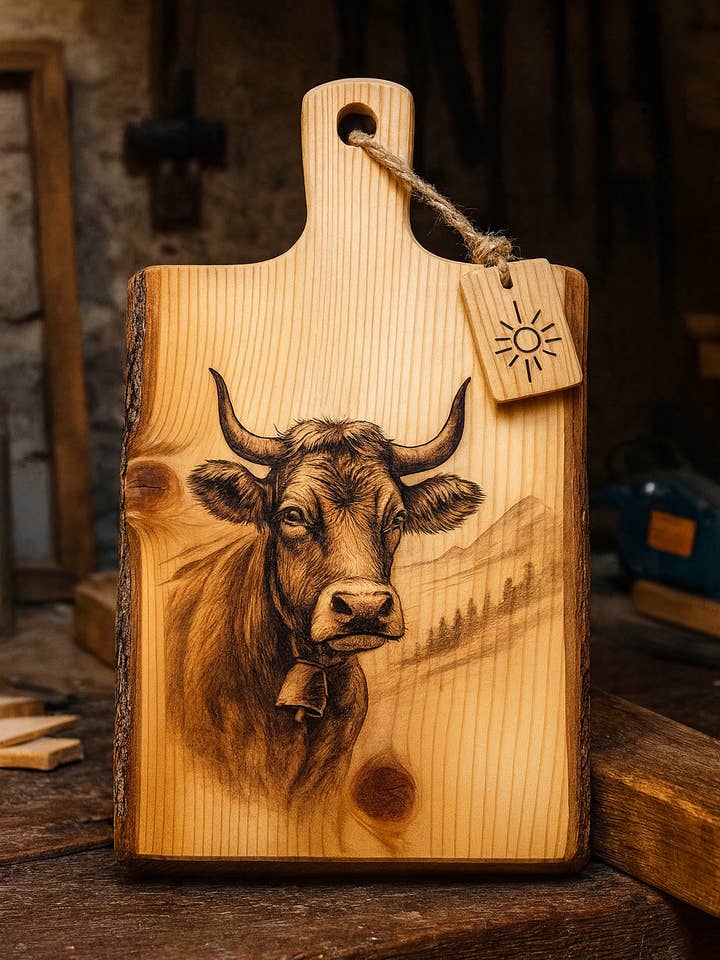 Rustiek Emmentaler snijplank – Koeienmotief (Handgemaakt) voor wholesale door Wunderquelle Emmental