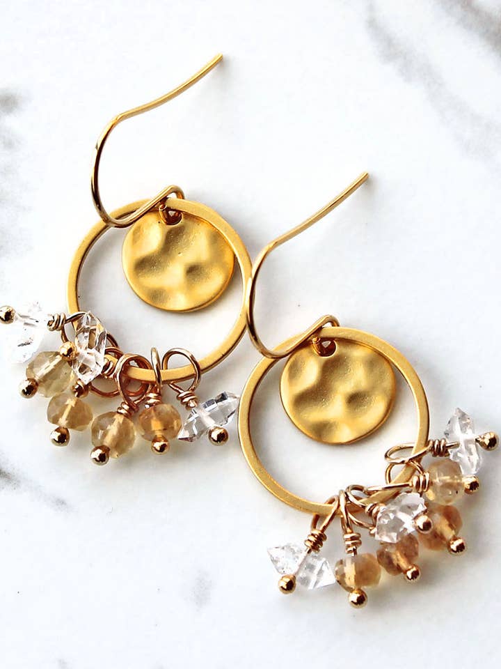Citrine Disc Earrings | Dangle Earrings for wholesale by Laura Stark Designs