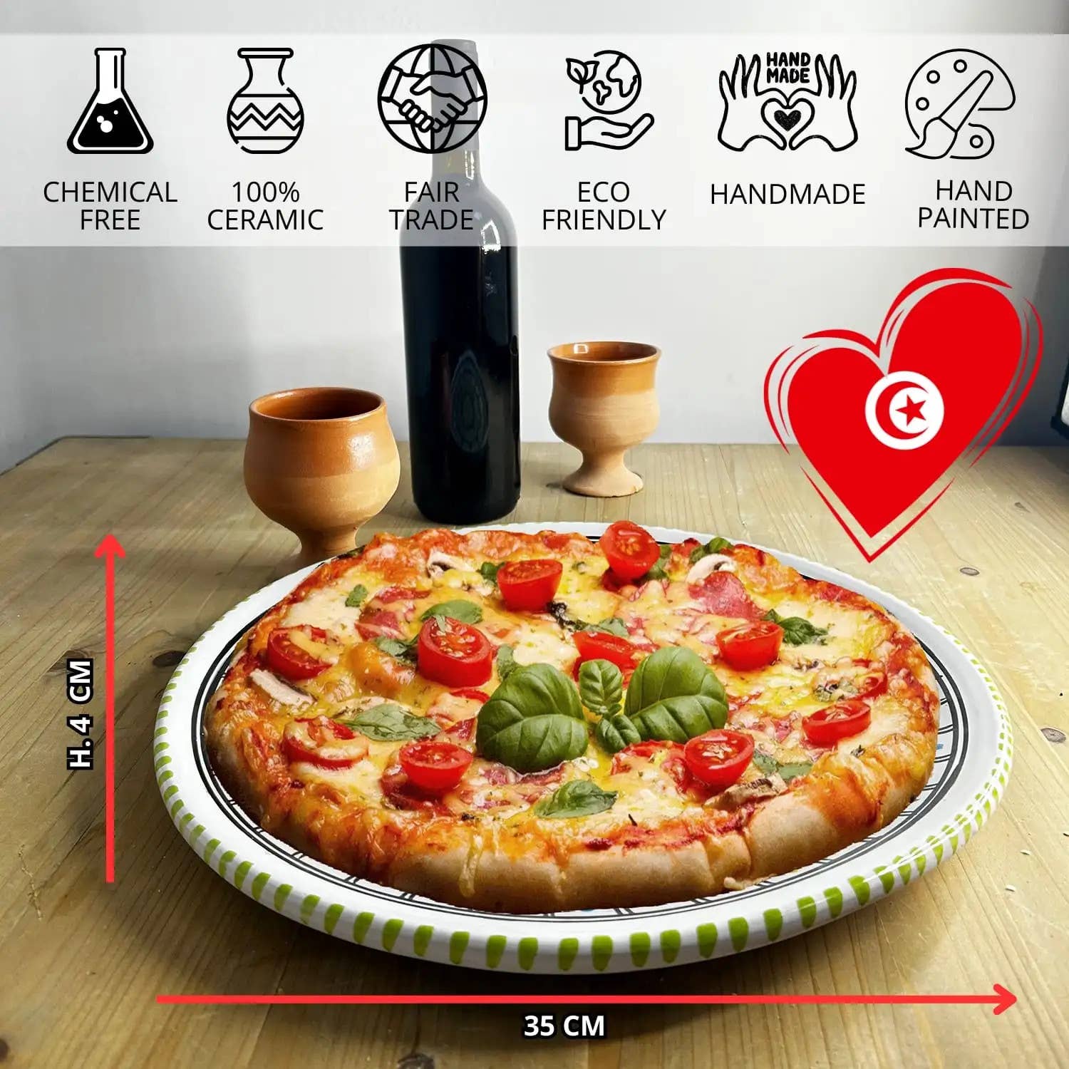 Etnico del Mondo - Wholesale Dinner Plate - Tunisian Hand-Painted Ceramic Pizza Plate7