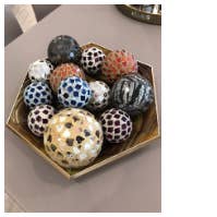 Febland - Wholesale Decorative Tabletop Object - Medium Mosaic Polyform Balls - Set of 6 - Gold Flower2