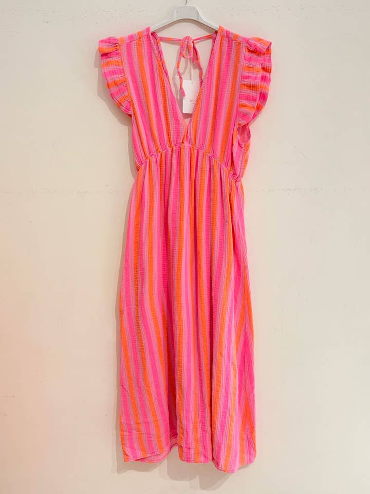 Bedrucktes Kleid aus Baumwollgaze 2558-MULTISTREIFEN für den Großhandel von NOELINE