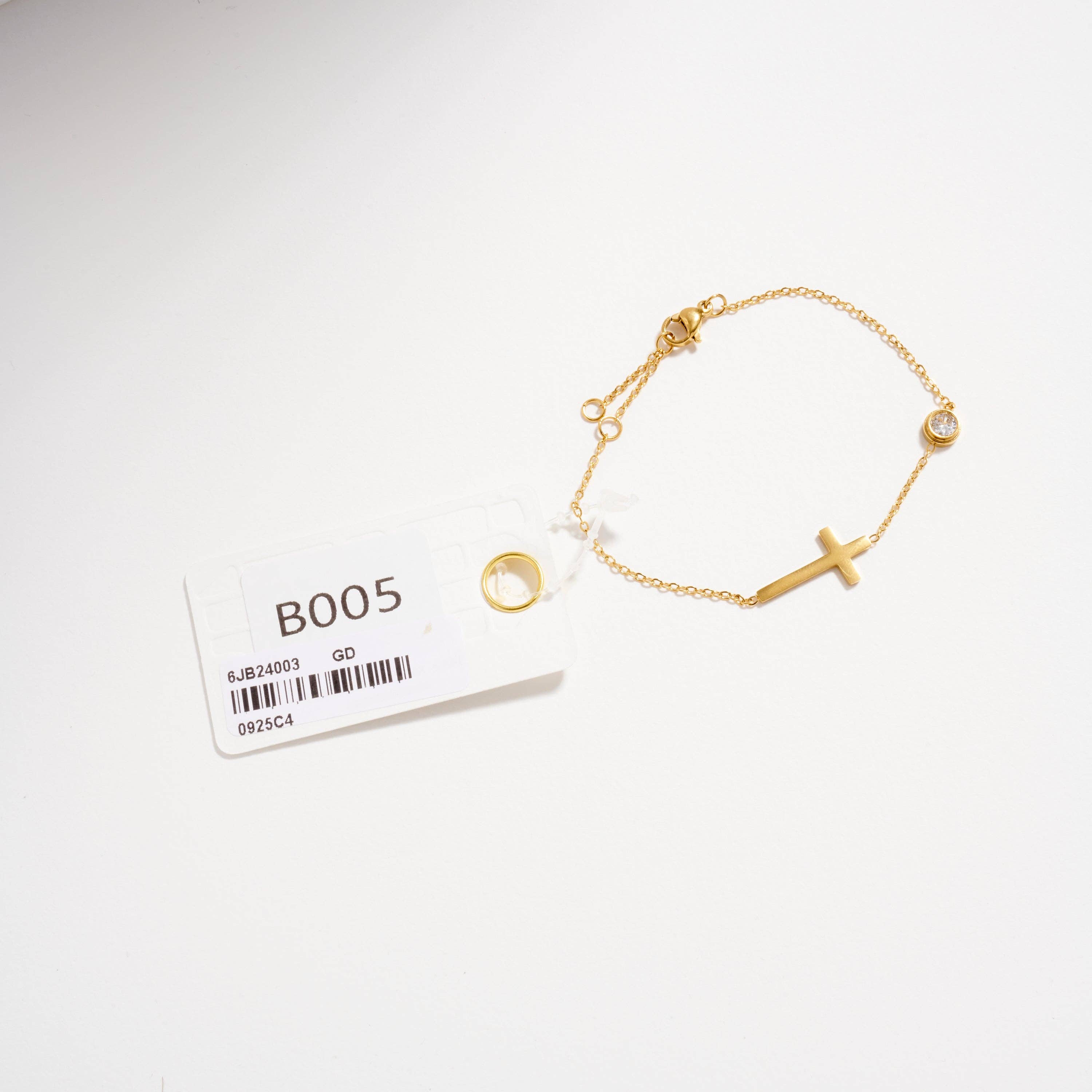 GD Gold-Tone Cross Bracelet with CZ Accent – Dainty Adjustable Faith Bracelet for wholesale on Faire3