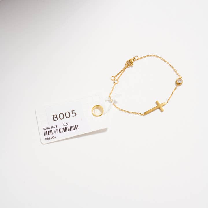 GD Gold-Tone Cross Bracelet with CZ Accent – Dainty Adjustable Faith Bracelet for wholesale on Faire3