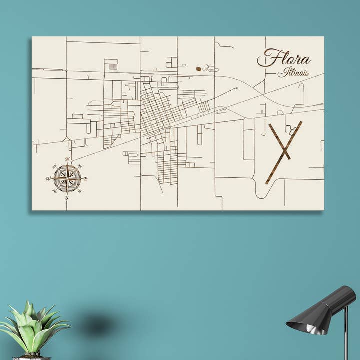 Illinois: Flora Street Map for wholesale by Fire & Pine