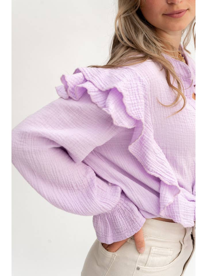 Wild Daisy – Großhandel Bluse – Damen – Oversize Hemd WILD BONNIE aus Musselin in flieder3