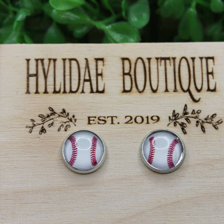 Baseball 12mm Glass Stud Earrings for wholesale by Hylidae Boutique