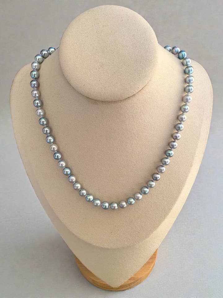 Japanese Metallic Electric-Blue Madama Akoya Pearl Necklace for wholesale by b29