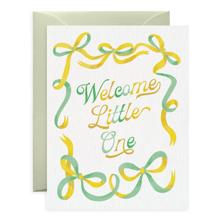 Welcome Little One Bow Border | Baby Shower Card | Unisex for wholesale by O.O.M.F. Creative